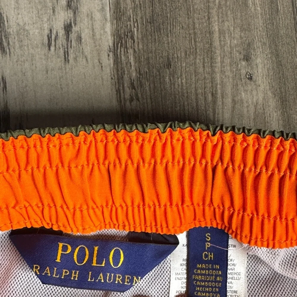 Polo by Ralph Lauren Olive Green Swim Shorts with Orange Accent